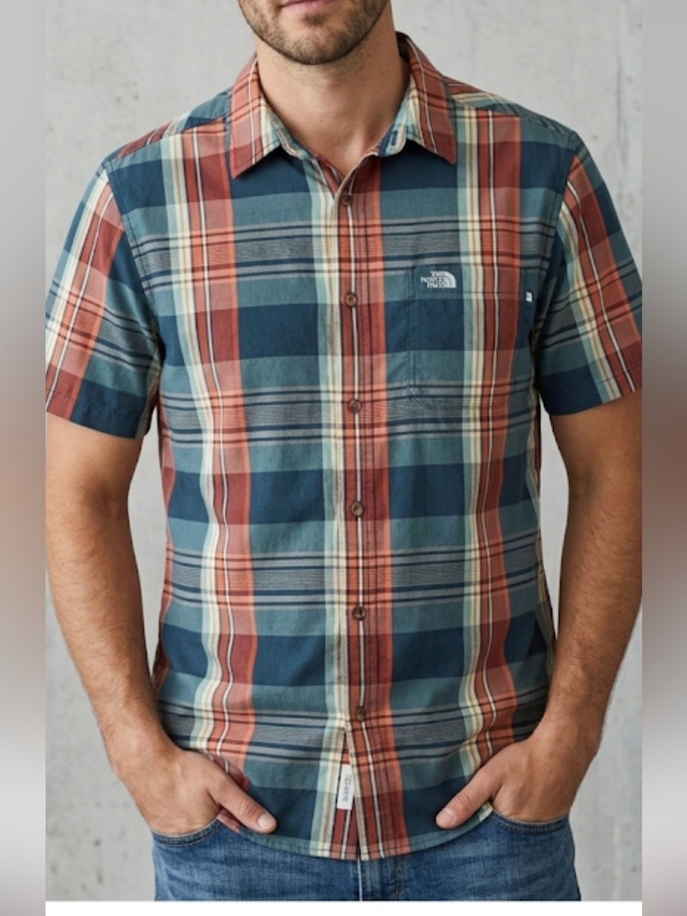 The North Face Red and Blue Casual Button Down Shirt sz Large